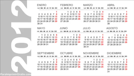 Calendario de Bolsillo 2012 - Para Imprimir Gratis ...