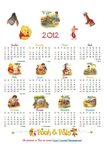 Calendário 2012 do Pooh