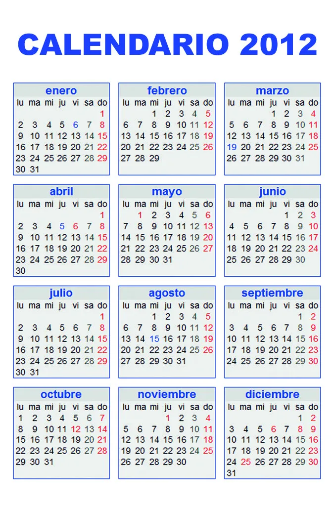 Calendario 2012 en español - Imagui