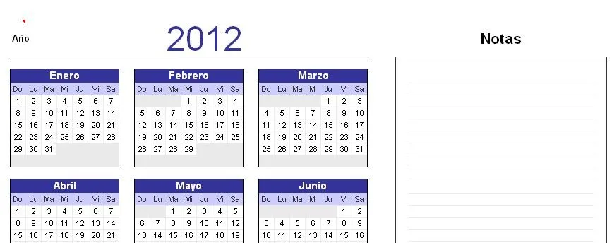 Calendario 2012 en excel | MT-Soft en Español