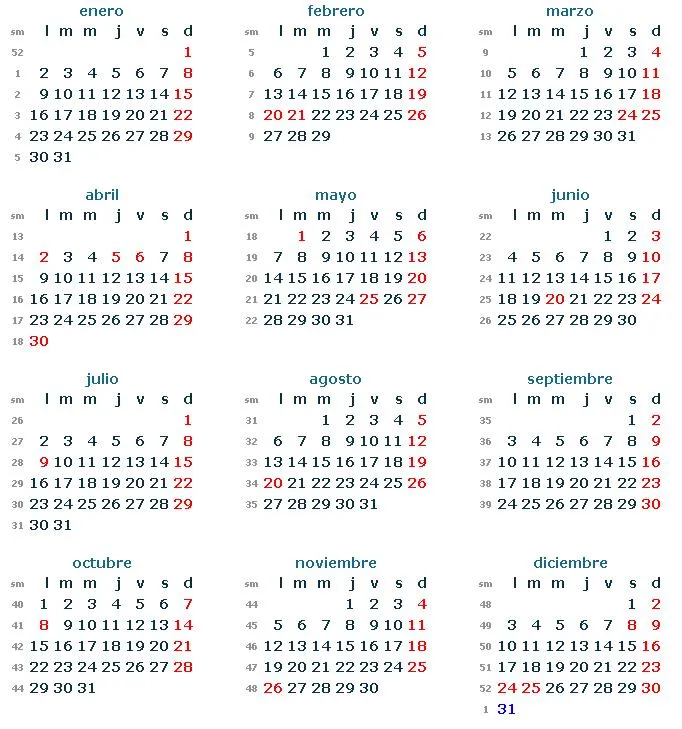 Descargar calendario 2012 para imprimir