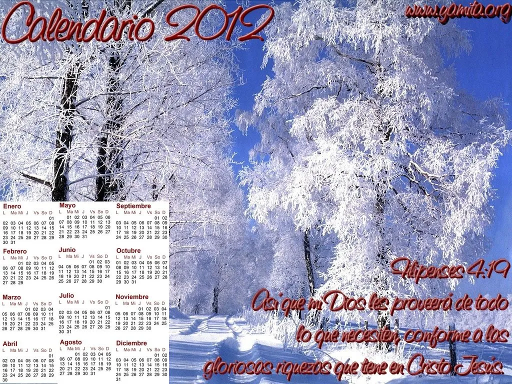 Calendario 2012 - Filipenses 4:19 | Papel Tapiz Cristianos