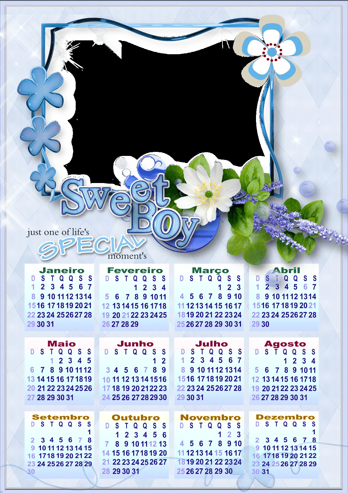 Calendario 2012 para fotos de bebezinhos (meninos) - Templates e Temas