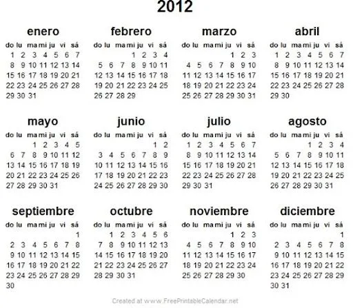 Calendario 2012 para imprimir | Lo nuevo de hoy