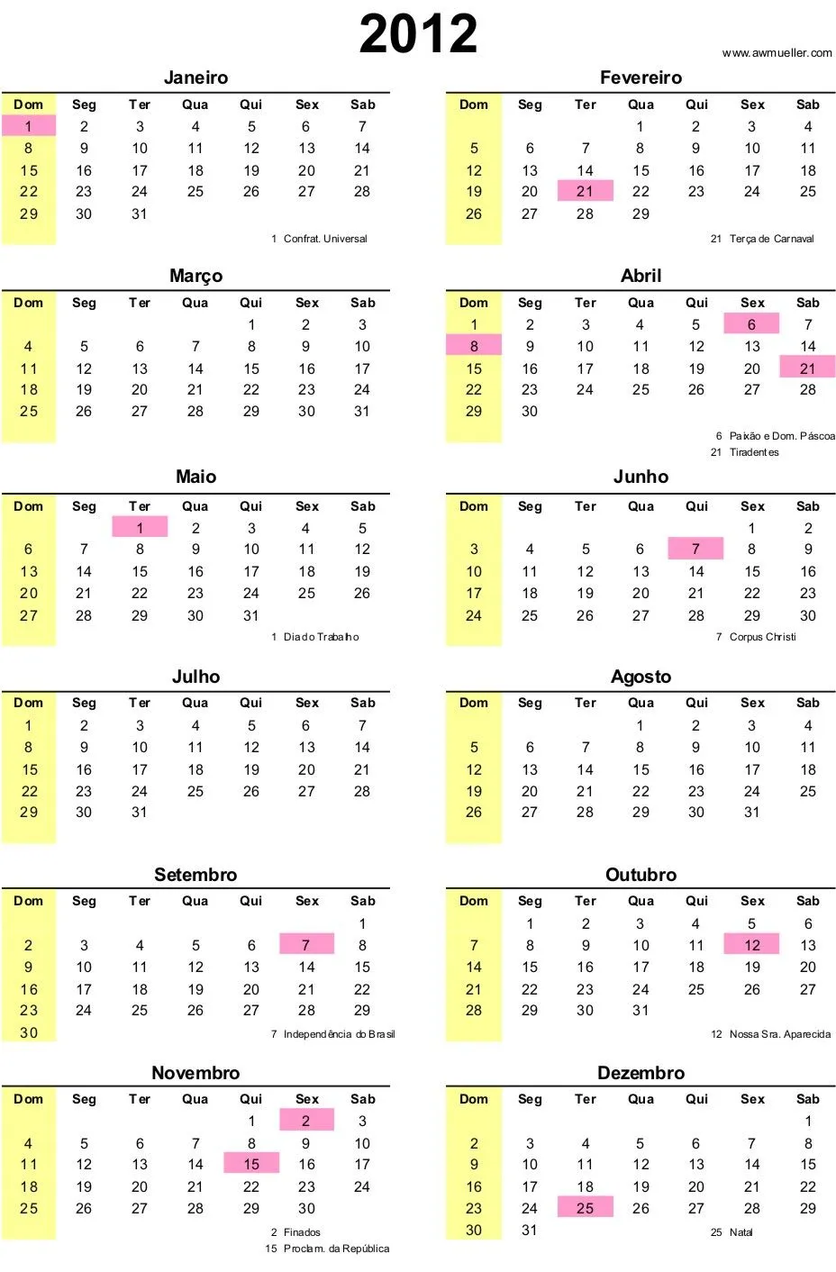 Calendario 2012 Para Imprimir Gratis