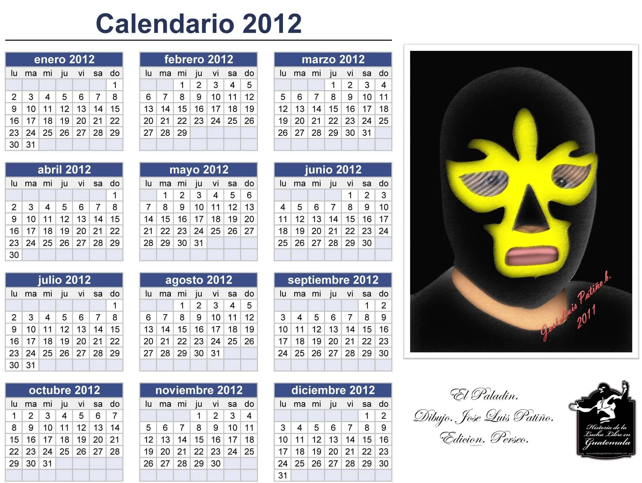 Calendario 2,012. | luchalibreguatemala.