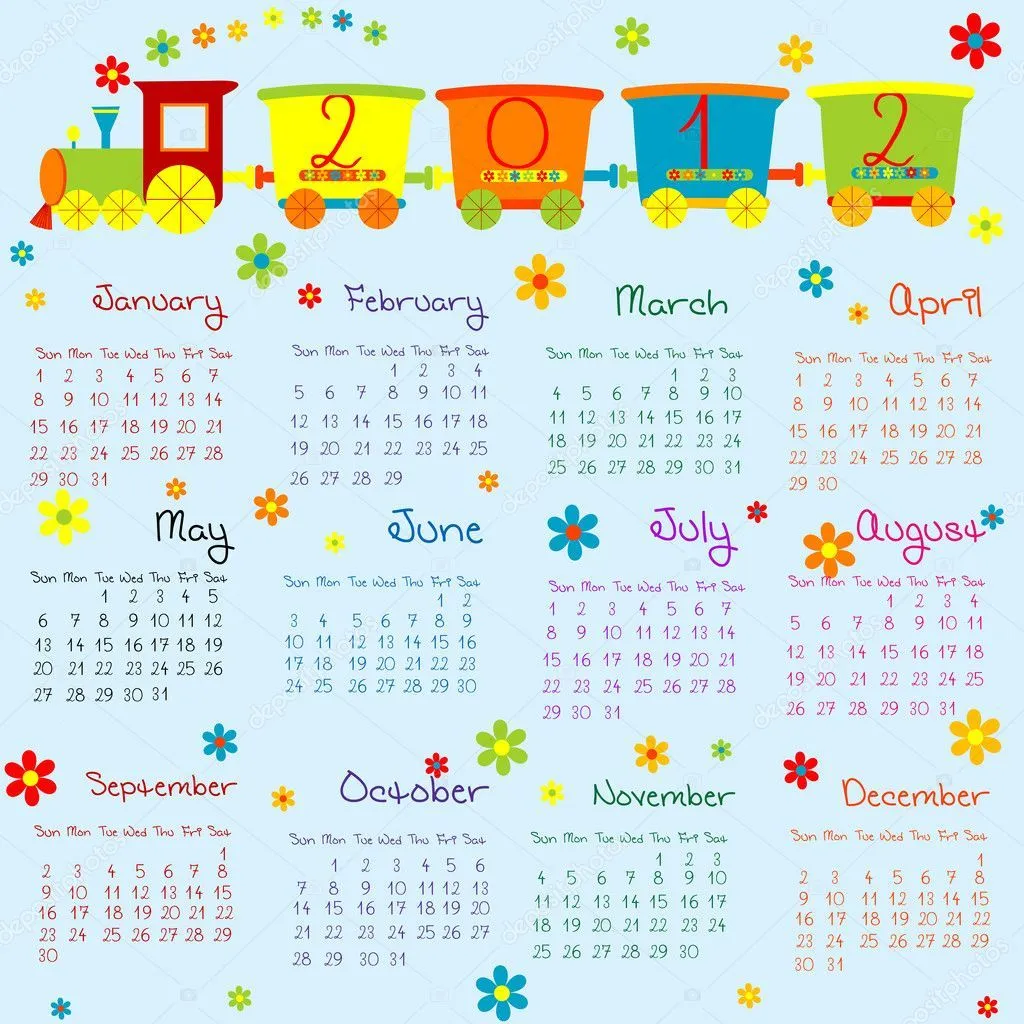 Calendario 2012 con el tren de dibujos animados para niños — Foto ...