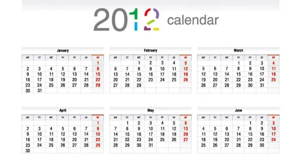 Calendario 2012 vectorizado con estilo minimalista - PuertoPixel.com