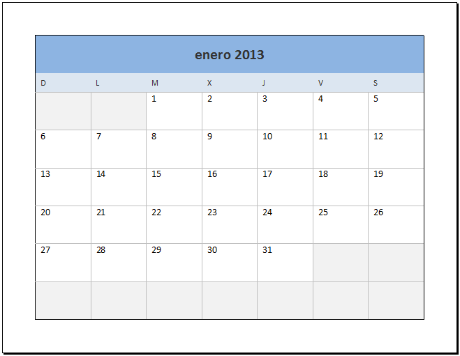 Calendario 2013 en Excel - Excel Total