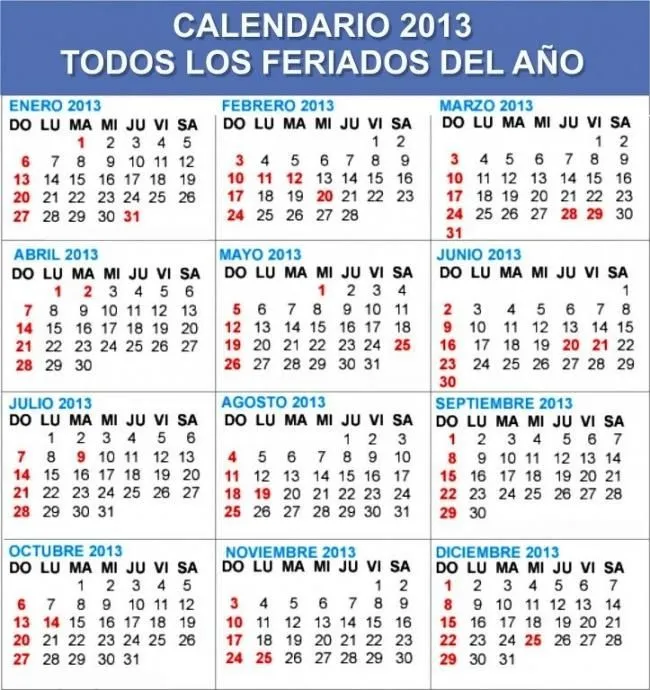 Calendario 2013 feriados - Imagui