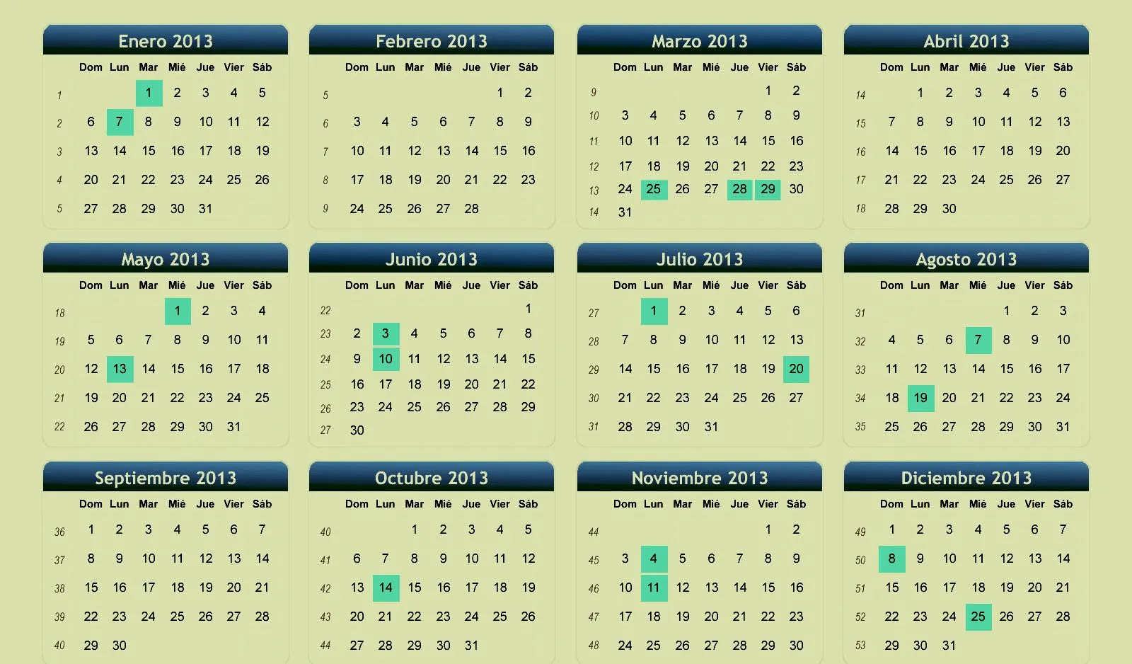 Calendario 2013