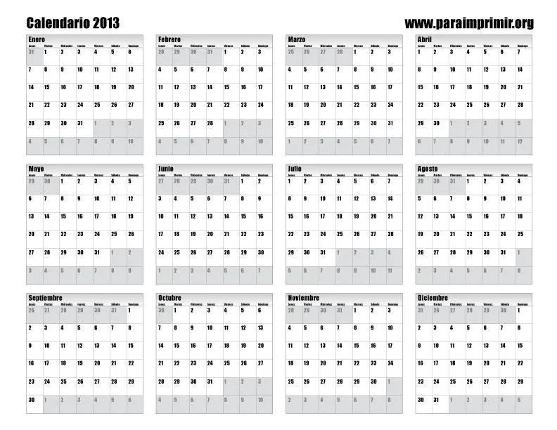 Calendario 2013 para imprimir