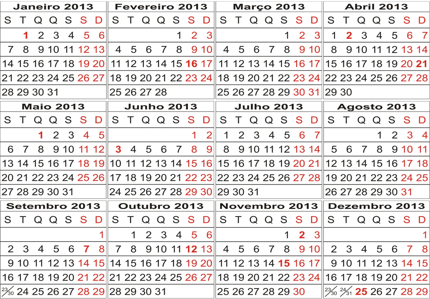 CALENDÁRIO 2013 PARA IMPRIMIR | coisas pra ver