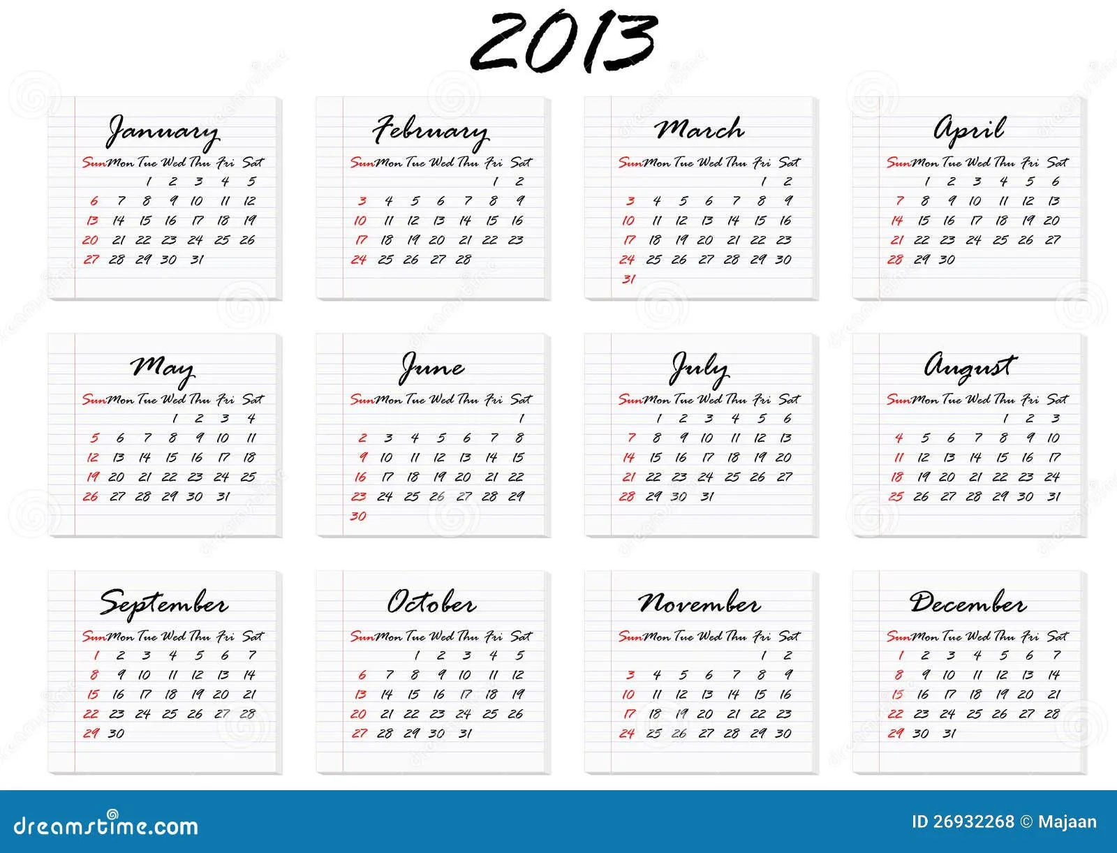 Calendario em inglés 2013 - Imagui