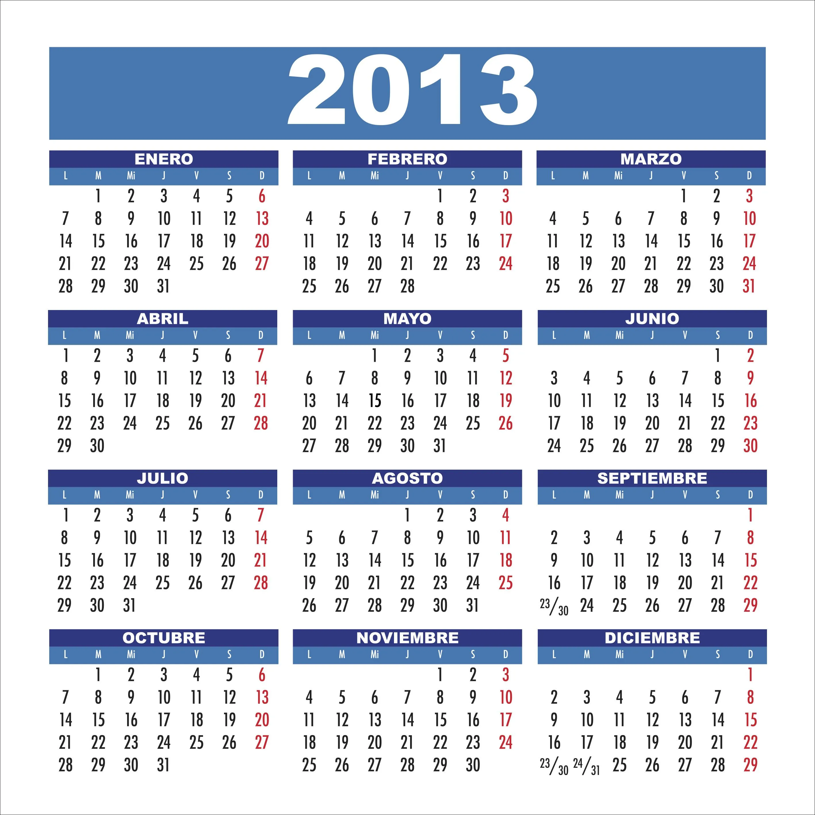 Calendario 2013 - Dias Laborables y Festivos | The greatest ...