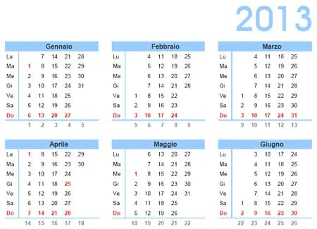 Calendario 2013 da stampare scaricare gratis annuale in PDF