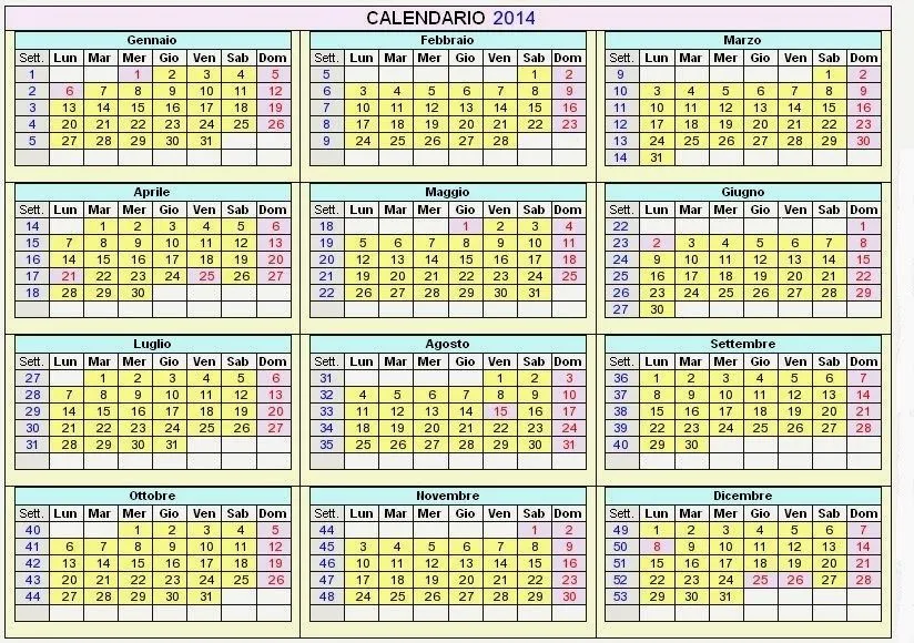 Calendario 2014 annuale da stampare - Gennaio 2014 Calendario ...