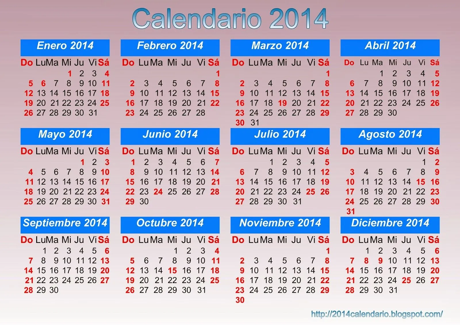 Calendario 2014, Calendario 2014 para imprimir, Descargar ...