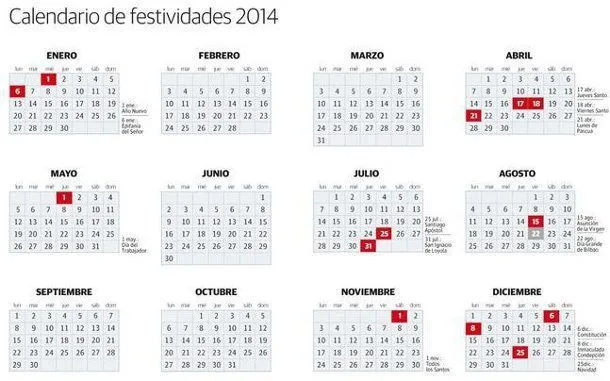 Calendario 2014 para imprimir ® ¡Calendarios gratis!