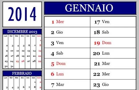 Calendario 2014 mensile, 12 mesi in PDF da stampare