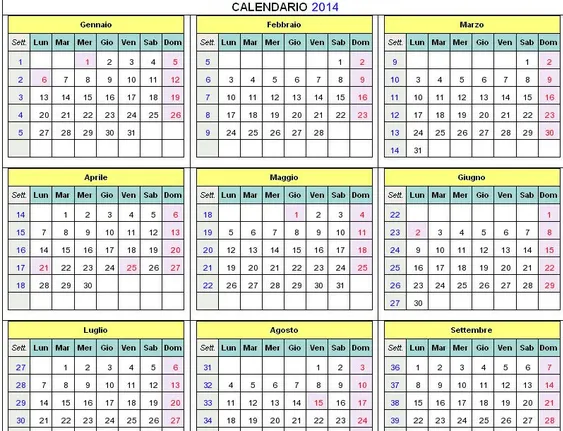 Calendario 2014 da Scaricare e Stampare