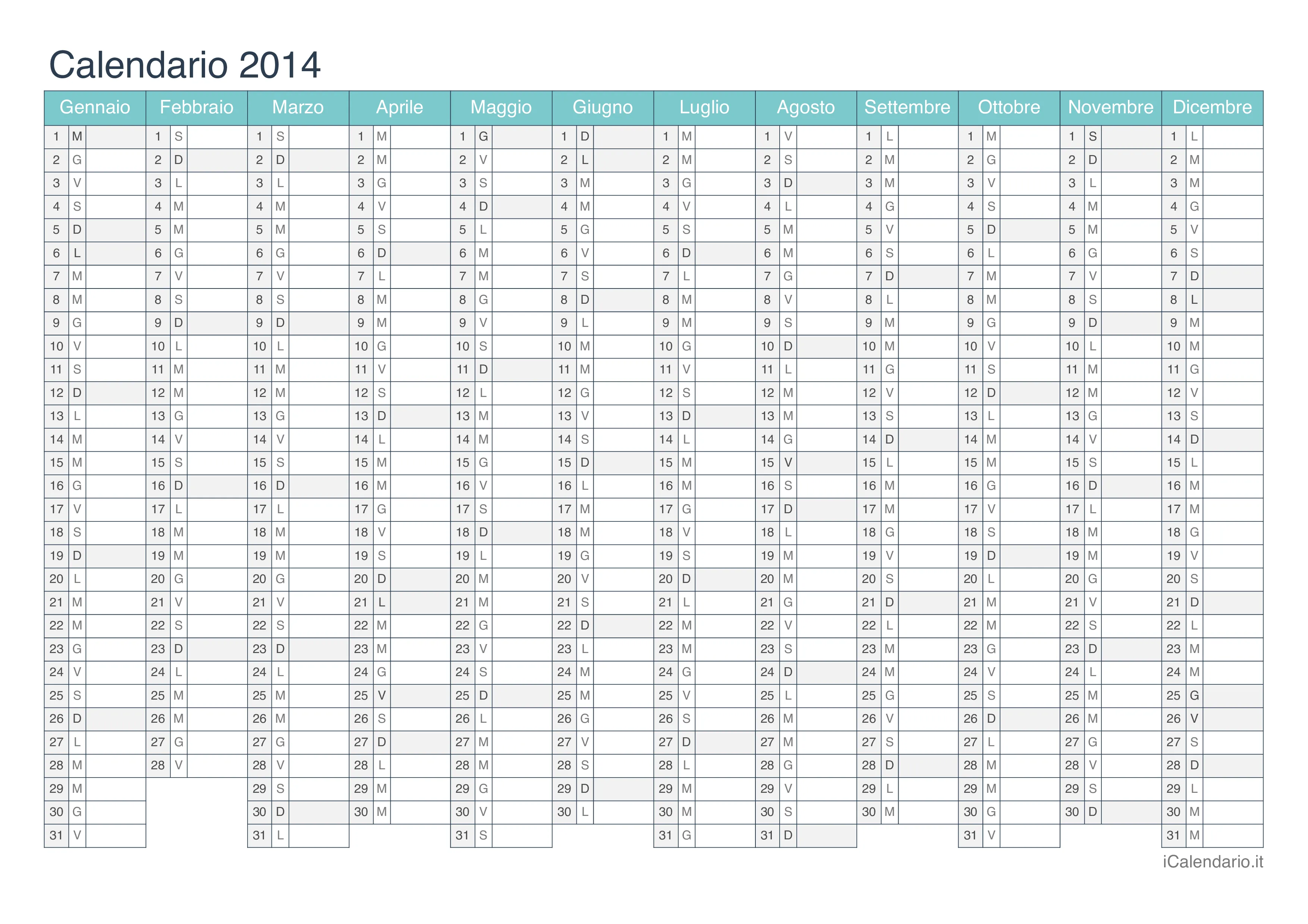 Calendario 2014 da stampare - iCalendario.