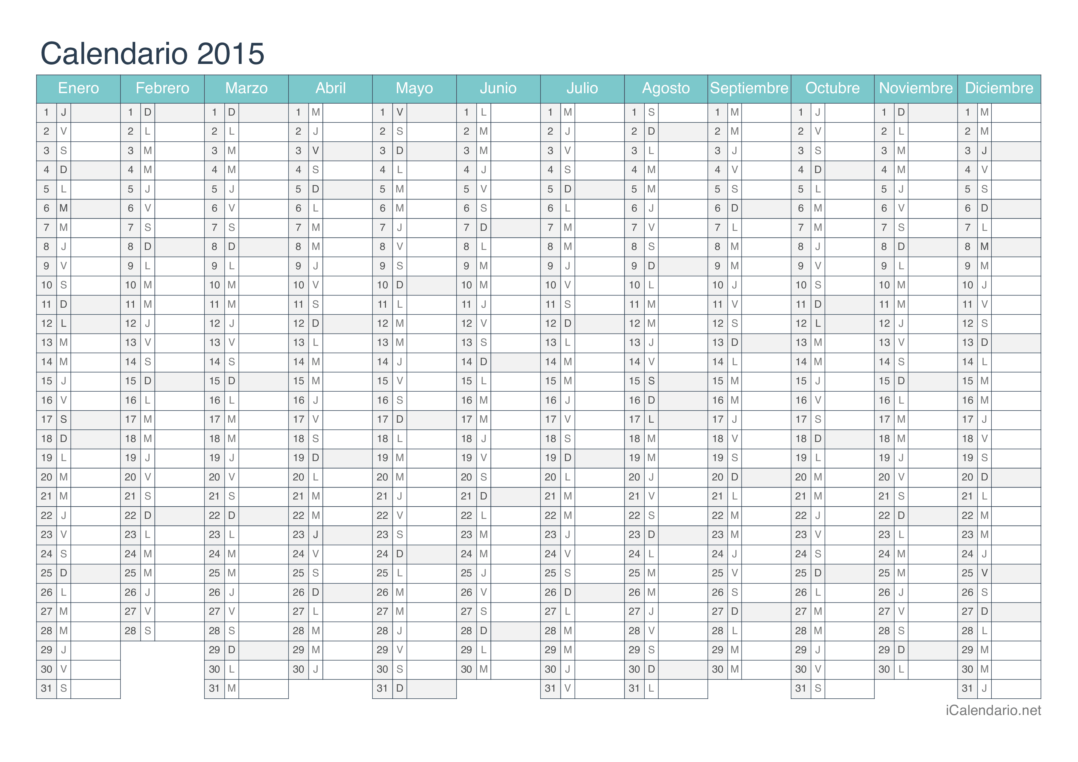 Calendario 2015 para imprimir - iCalendario.