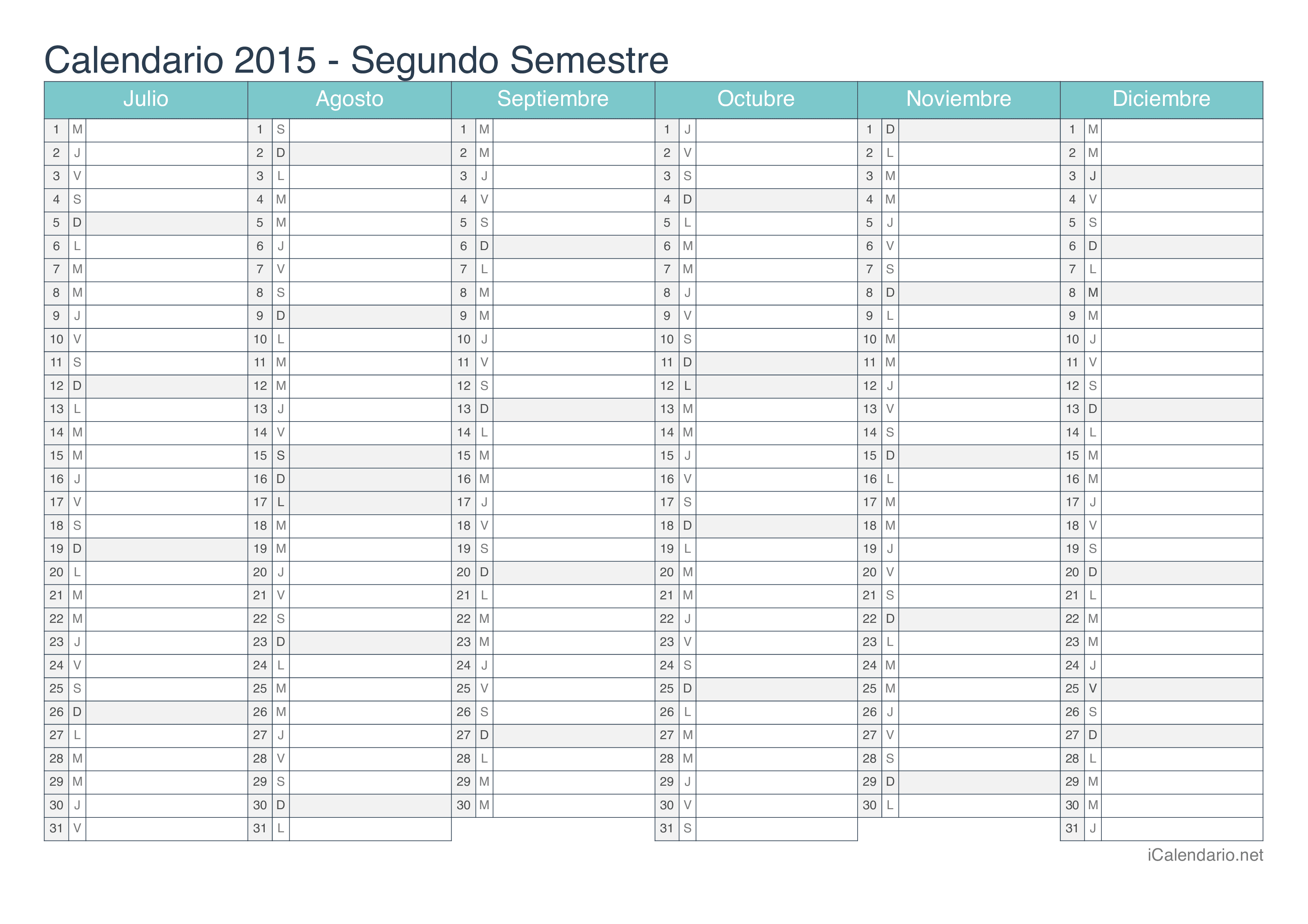 Calendario 2015 para imprimir - iCalendario.