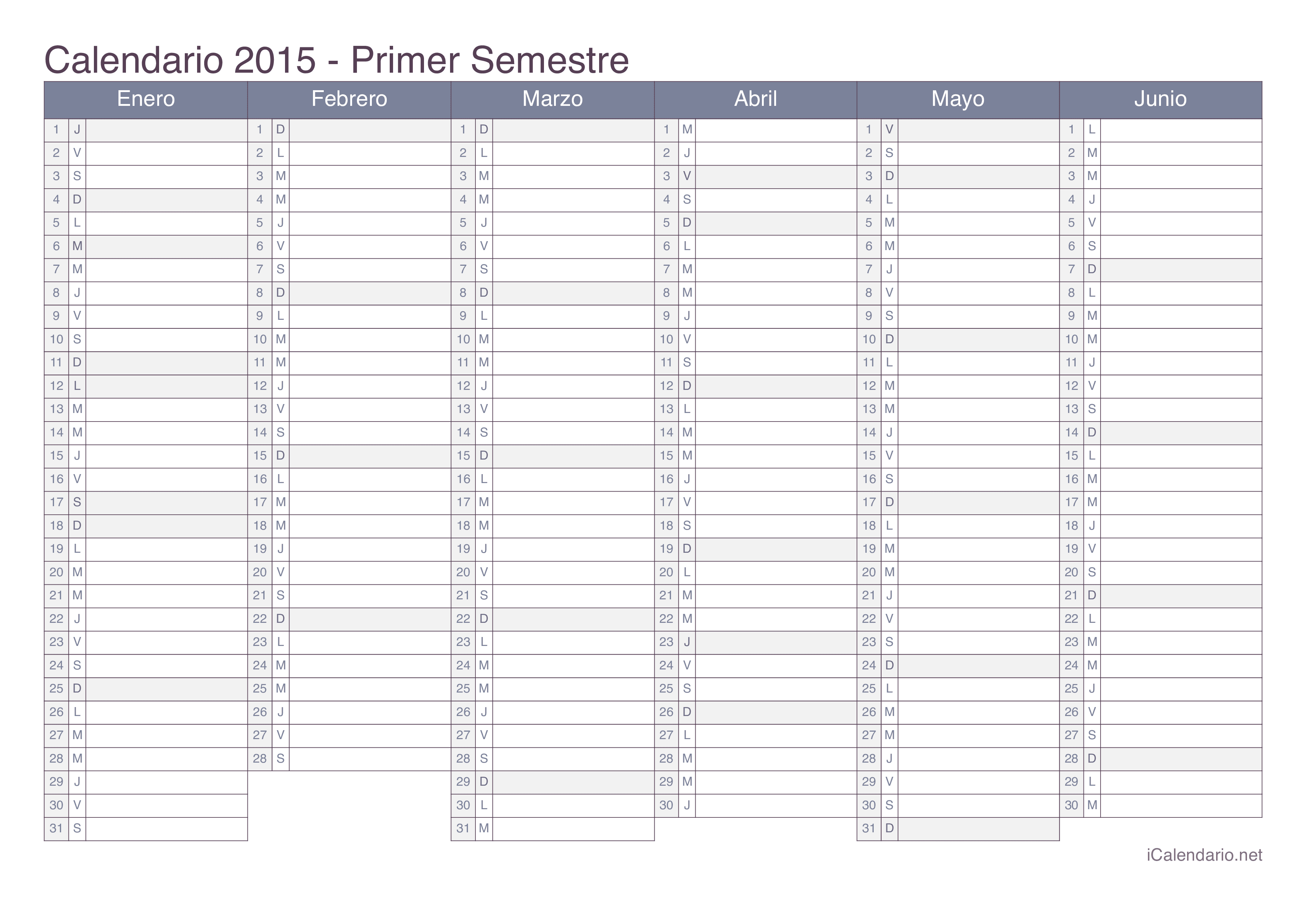 Calendario 2015 para imprimir - iCalendario.