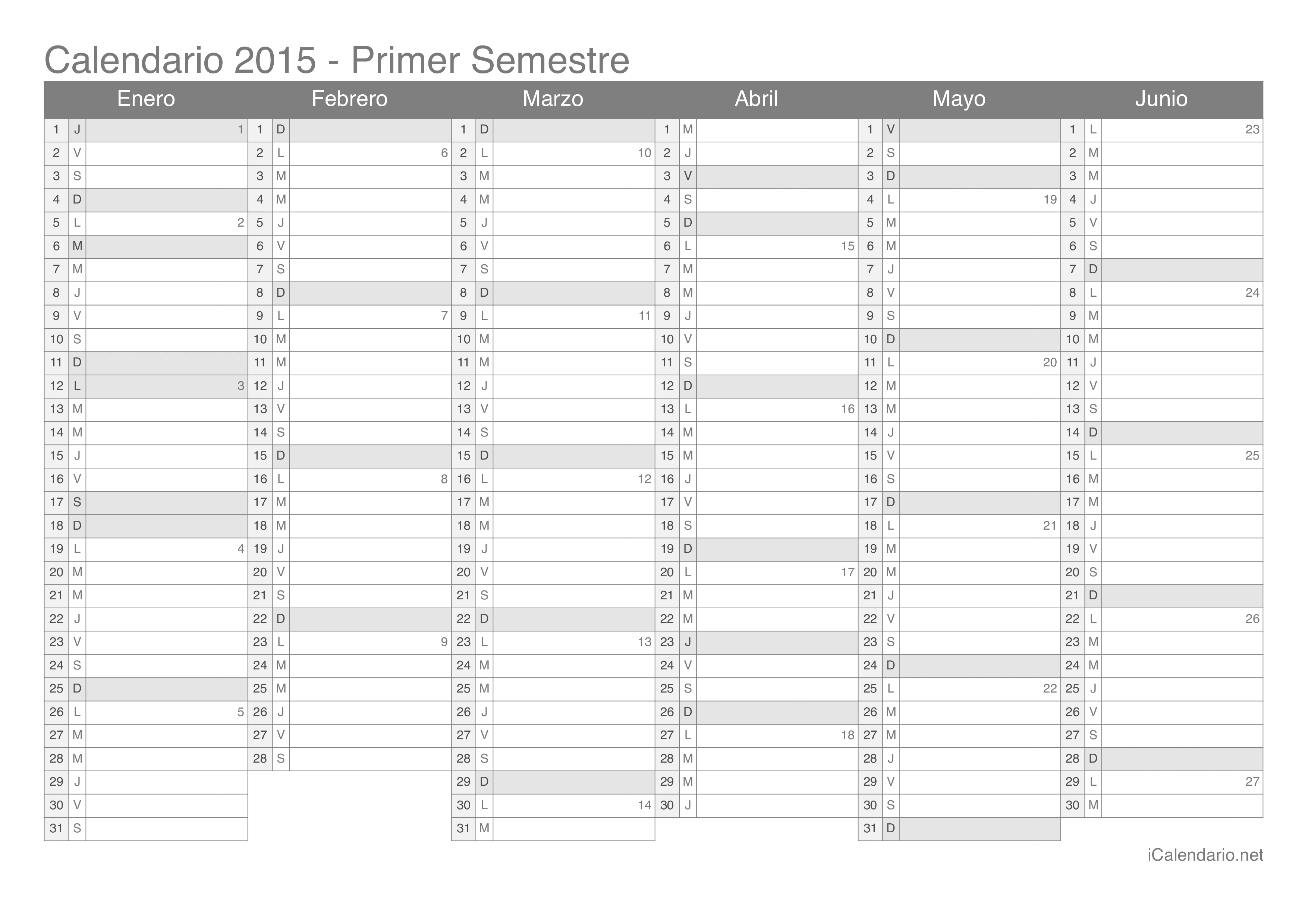 Calendario 2015 para imprimir - iCalendario.