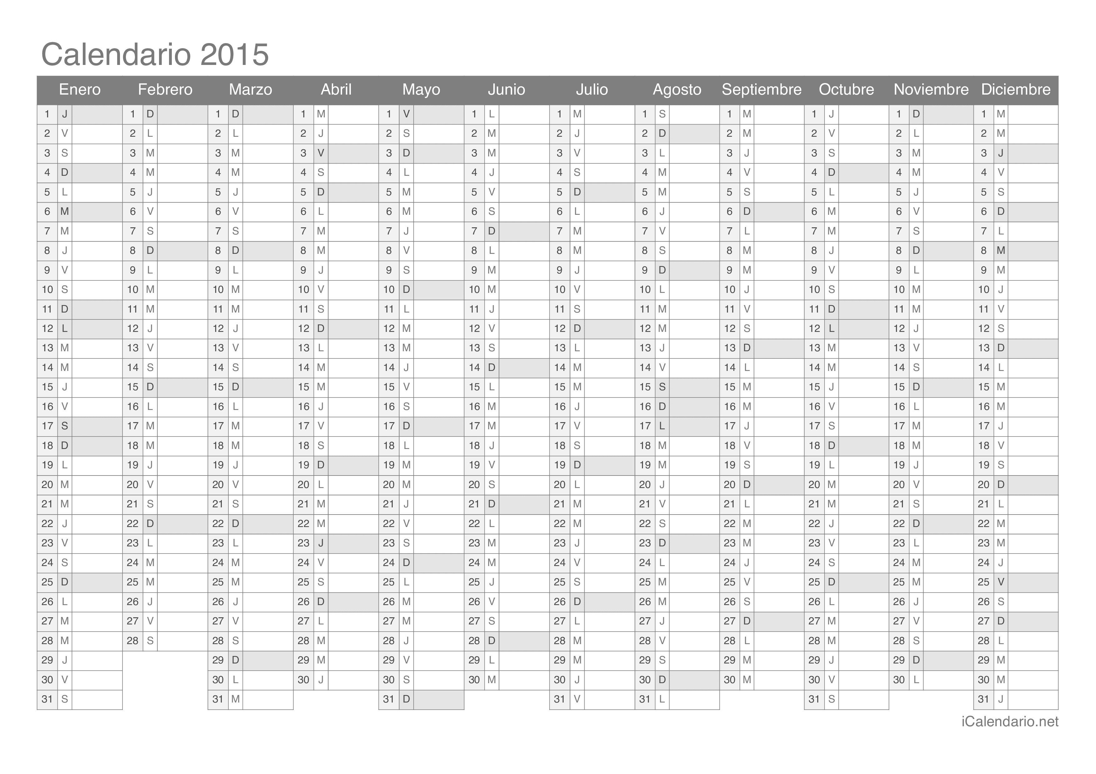 Calendario 2015 para imprimir - iCalendario.net