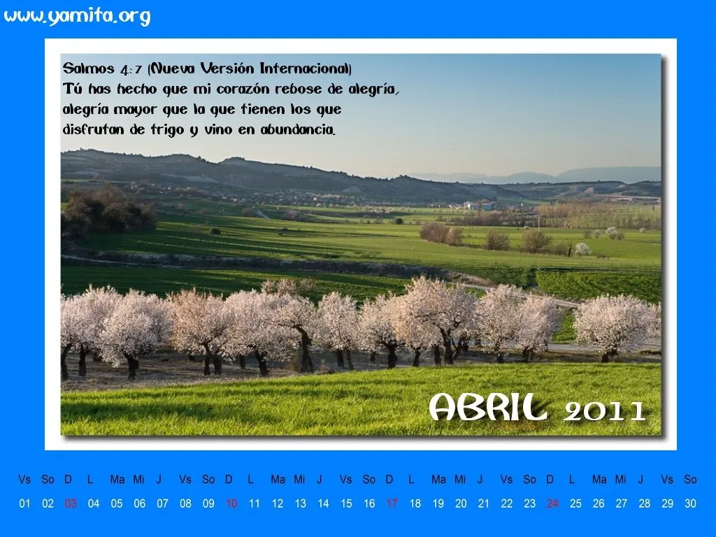 Calendario Abril 2011 Salmos 4:7 | Papel Tapiz Cristianos