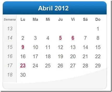 Calendario Abril 2012