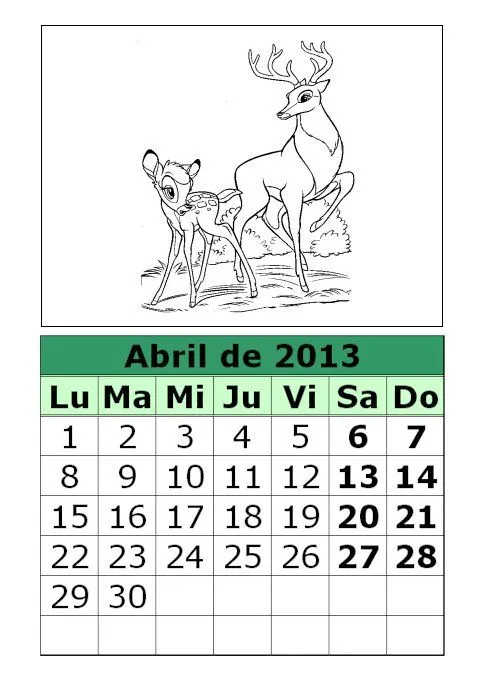 calendario-abril-2013-Bambi-para-colorear | laclasedeptdemontse