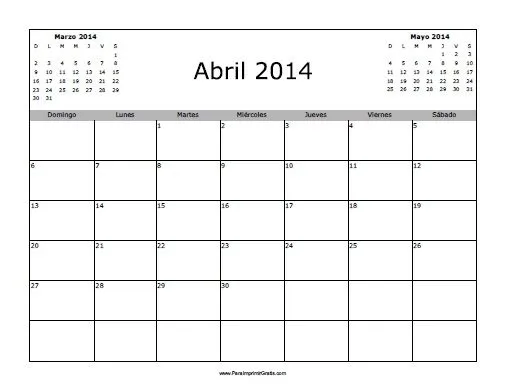 Calendario Abril 2014 en Blanco - Para Imprimir Gratis ...