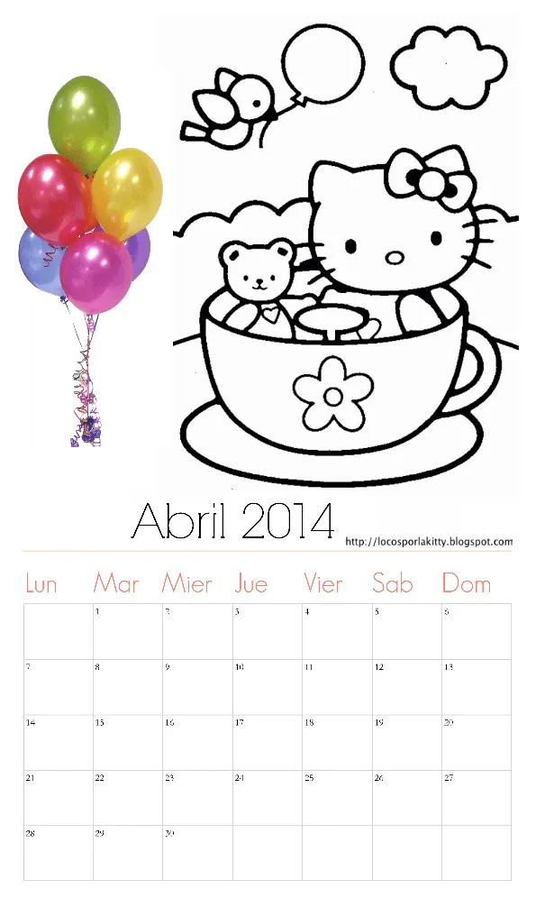 Calendario Abril 2014 Hello Kitty : Locos por Hello Kitty