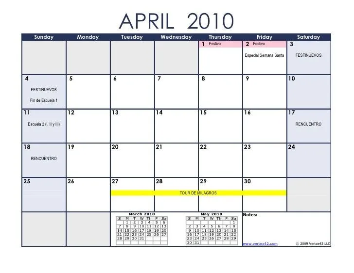 Calendario de actividades 2010