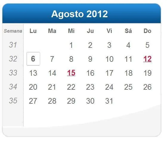 Calendario Agosto 2012