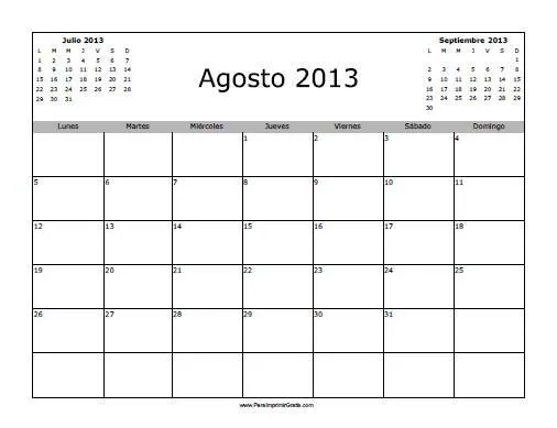 Calendario Agosto 2013 en Blanco - Para Imprimir Gratis ...