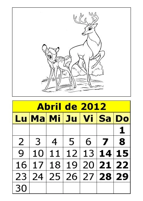 Calendario de Bambi para colorear de 2012 (2ª parte) : Calendarios ...