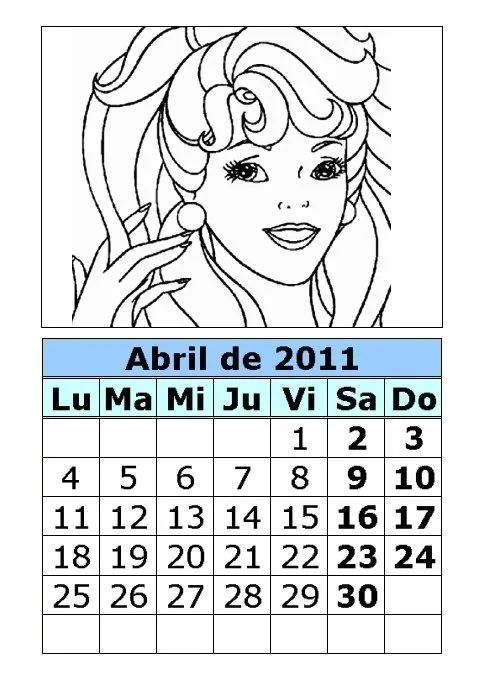 Calendario de la Barbie para colorear de 2011 (2ª parte ...