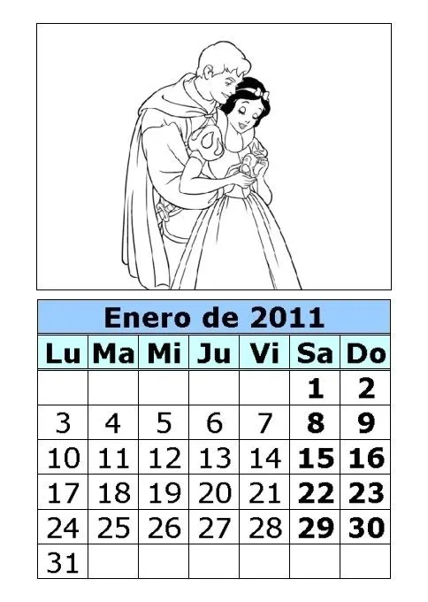 Calendario de Blancanieves para colorear de 2011 (1ª parte ...