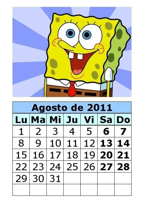 Calendario de Bob Esponja de 2011 (3ª parte) : Calendarios para ...