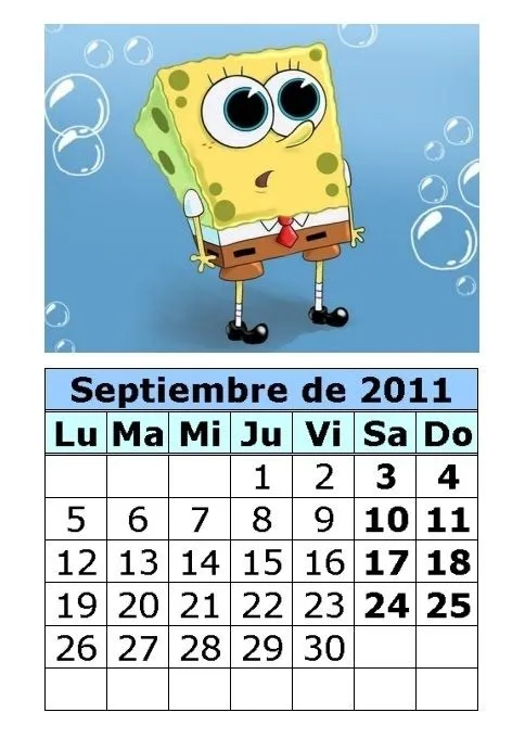 Calendario de Bob Esponja de 2011 (3ª parte) : Calendarios para ...