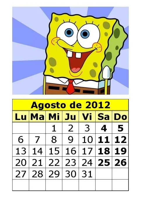 Calendario de Bob Esponja de 2012 (3ª parte) : Calendarios para ...