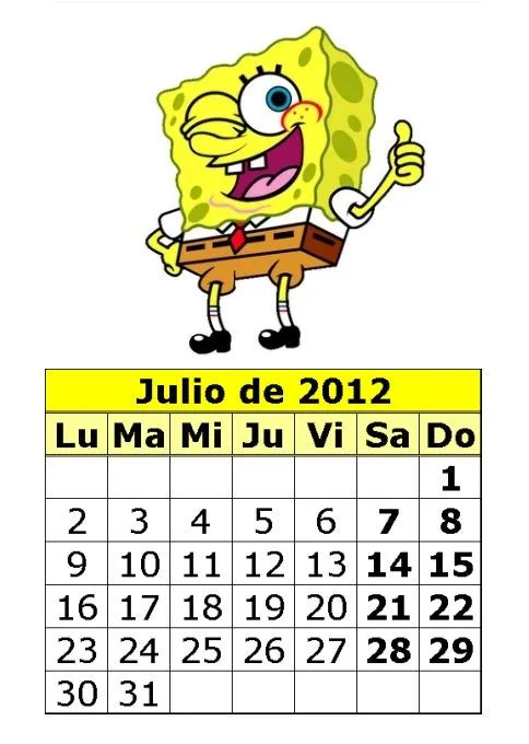 Calendario de Bob Esponja de 2012 (3ª parte) : Calendarios para ...