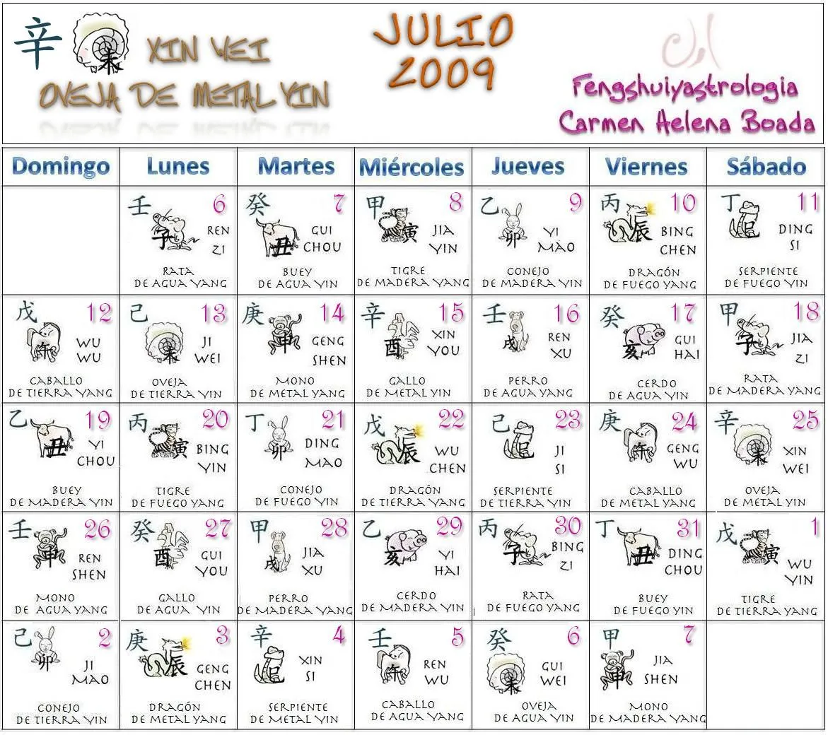 Calendario Chino Julio 2009 | Astrología China BaZi