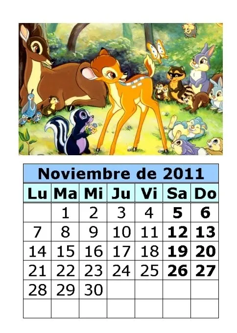 Calendario de dibujos de 2011 (4ª parte) : Calendarios para imprimir