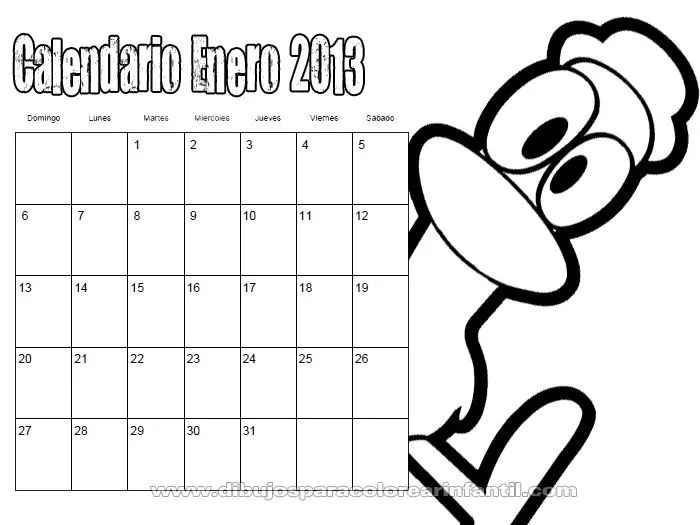 Calendario Enero 2013 de Pocoyo para colorear ~ Dibujos para ...