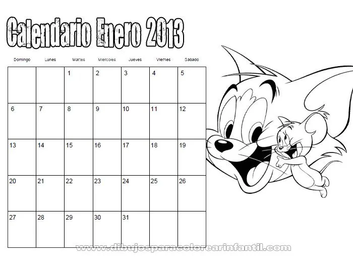 Calendario Enero 2013 de Tom y Jerry para colorear | Dibujos para ...